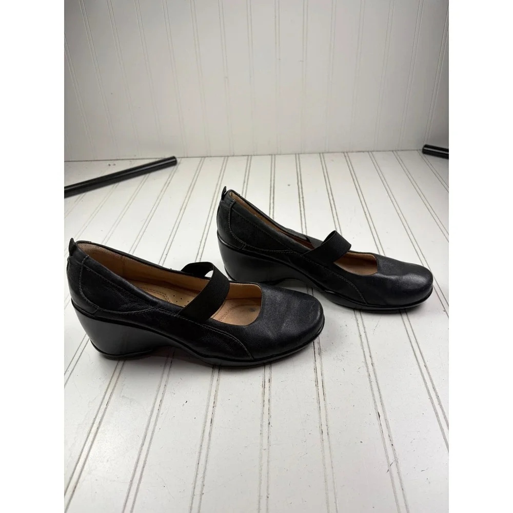 Naturalizer Ande Black Leather Mary Jane Comfort Wedges Women's Size 8.5
